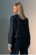Jean jacket με καρό γιακά μπλε