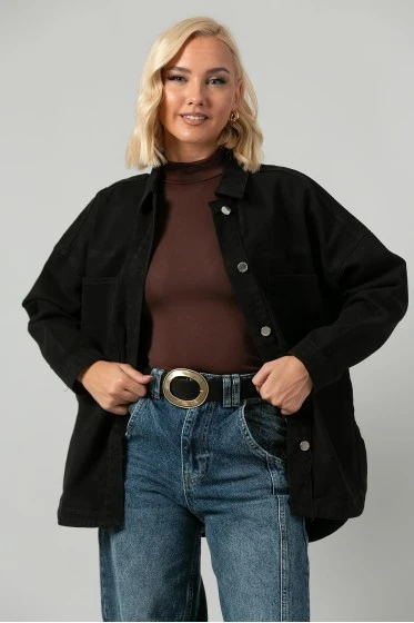 Jean jacket oversized καφέ