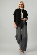 Jean jacket oversized με boho κεντήματα μαύρο