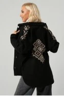 Jean jacket oversized με boho κεντήματα μαύρο