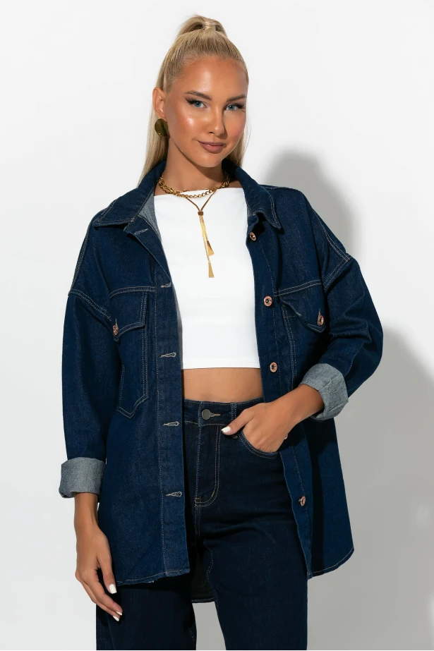 Jean jacket με τσέπες μπλε ντένιμ 