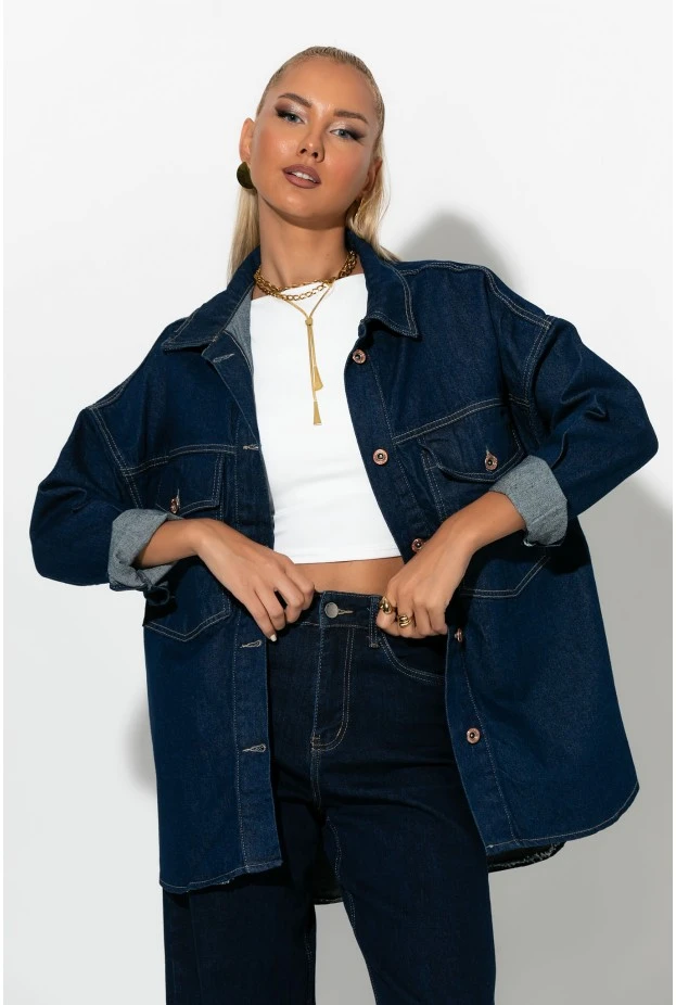Jean jacket με τσέπες μπλε ντένιμ