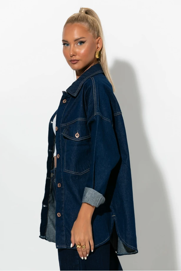 Jean jacket με τσέπες μπλε ντένιμ 