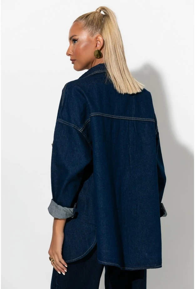 Jean jacket με τσέπες μπλε ντένιμ