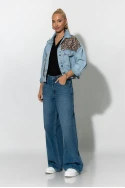 Jean jacket με λεοπάρ λεπτομέρειες μπλε