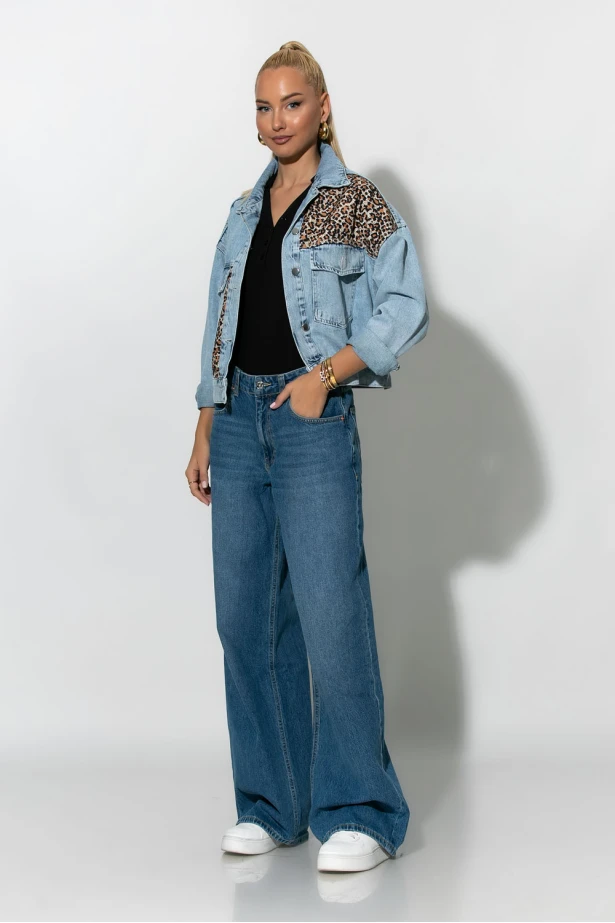 Jean jacket με λεοπάρ λεπτομέρειες μπλε