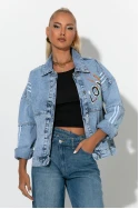 Jean jacket με ρίγες και στάμπα love is all i need μπλε 