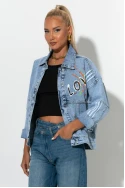 Jean jacket με ρίγες και στάμπα love is all i need μπλε 