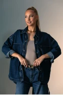 Oversized jean jacket με κουμπιά και τσέπες μπλε