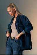 Oversized jean jacket με κουμπιά και τσέπες μπλε
