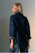Oversized jean jacket με κουμπιά και τσέπες μπλε