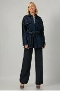 Jean jacket oversized με ζωνάκι μπλε ντένιμ