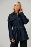 Jean jacket oversized με ζωνάκι μπλε ντένιμ