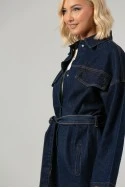 Jean jacket oversized με ζωνάκι μπλε ντένιμ