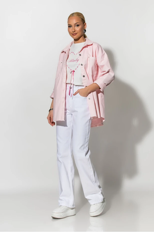 Oversized Jean jacket με τσέπες ροζ Oversized Jean jacket με τσέπες ροζ