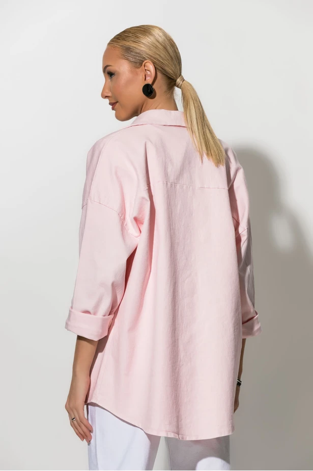 Oversized Jean jacket με τσέπες ροζ Oversized Jean jacket με τσέπες ροζ