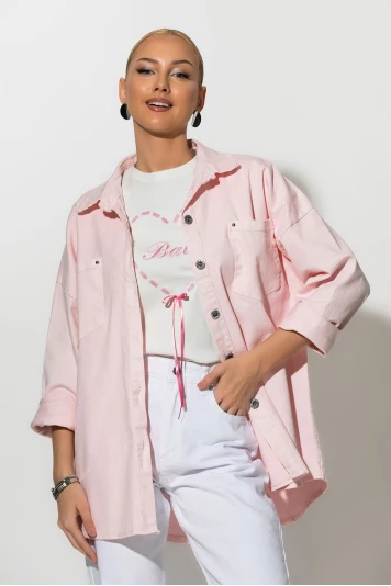Oversized Jean jacket με τσέπες ροζ 