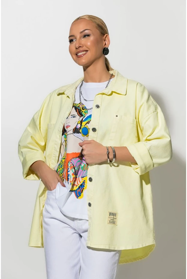 Oversized Jean jacket με τσέπες κίτρινο