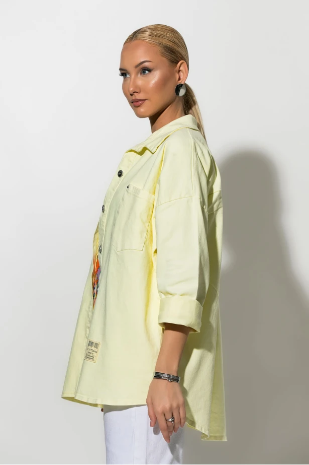 Oversized Jean jacket με τσέπες κίτρινο Oversized Jean jacket με τσέπες κίτρινο