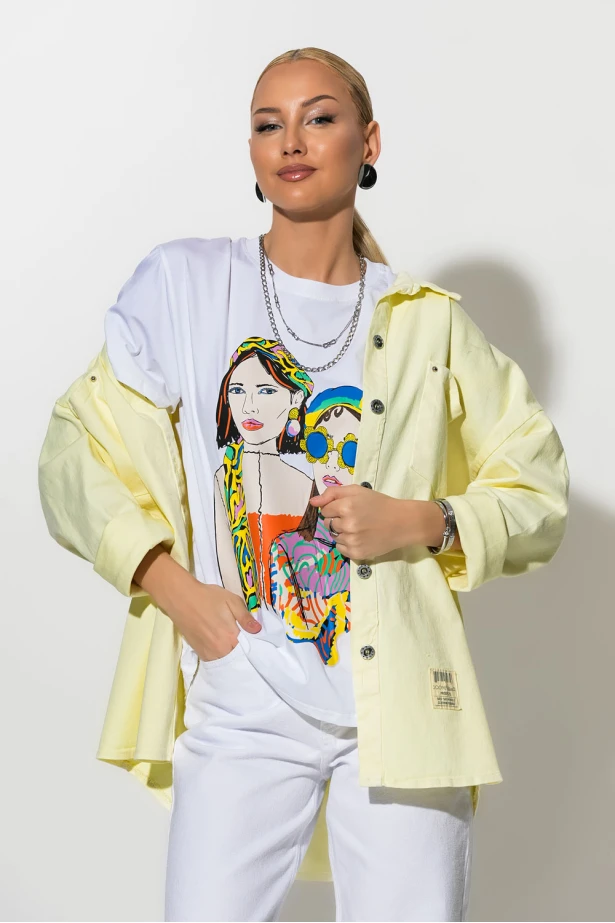 Oversized Jean jacket με τσέπες κίτρινο Oversized Jean jacket με τσέπες κίτρινο