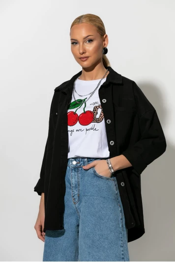 Oversized Jean jacket με τσέπες ροζ 