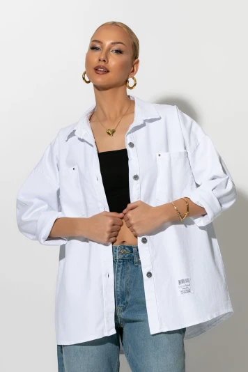 Oversized Jean jacket με τσέπες ροζ 