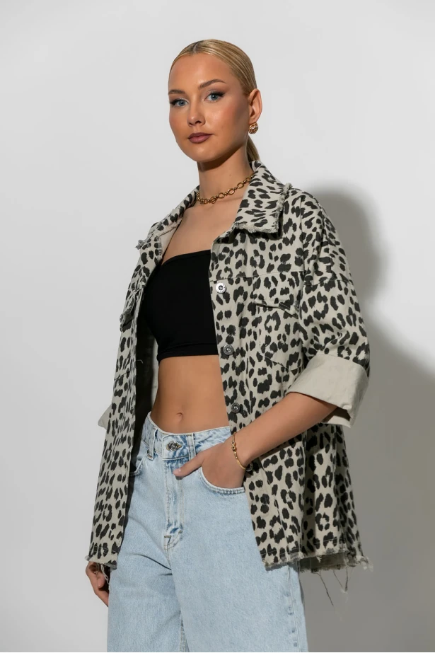 Jean jacket leopard print γκρι Jean jacket leopard print γκρι