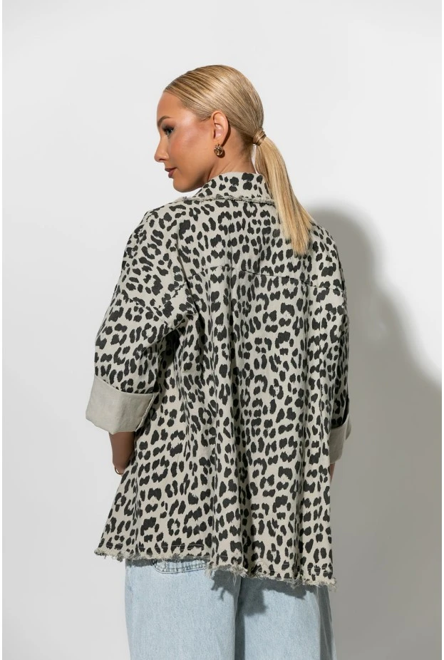 Jean jacket leopard print γκρι
