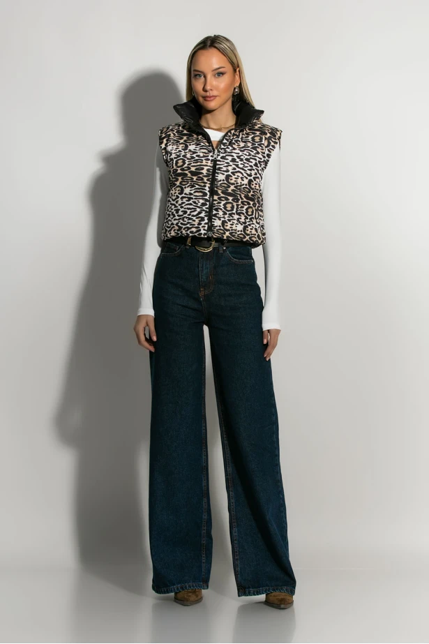 Puffer αμάνικο double face leopard print μαύρο Puffer αμάνικο double face leopard print μαύρο