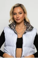 Puffer αμάνικο double face leopard print λευκό Puffer αμάνικο double face leopard print λευκό