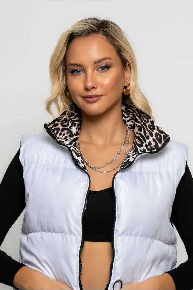 Puffer αμάνικο double face leopard print λευκό Puffer αμάνικο double face leopard print λευκό