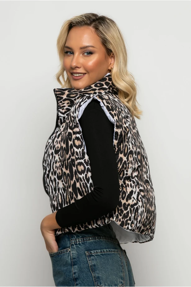 Puffer αμάνικο double face leopard print λευκό Puffer αμάνικο double face leopard print λευκό