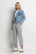 Jean jacket με μεγάλες τσέπες και αποσπώμενη κουκούλα μπλε ανοιχτό