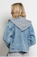 Jean jacket με μεγάλες τσέπες και αποσπώμενη κουκούλα μπλε ανοιχτό