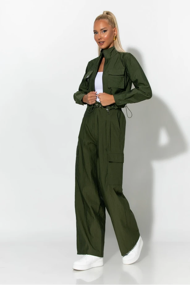 Σετ fly crop jacket και cargo παντελόνα χακί 