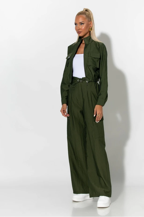 Σετ fly crop jacket και cargo παντελόνα χακί 