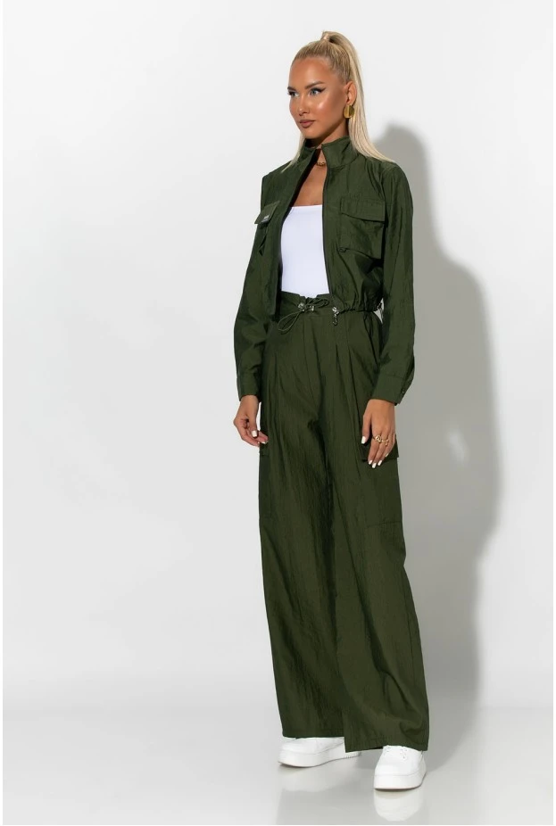 Σετ fly crop jacket και cargo παντελόνα χακί 
