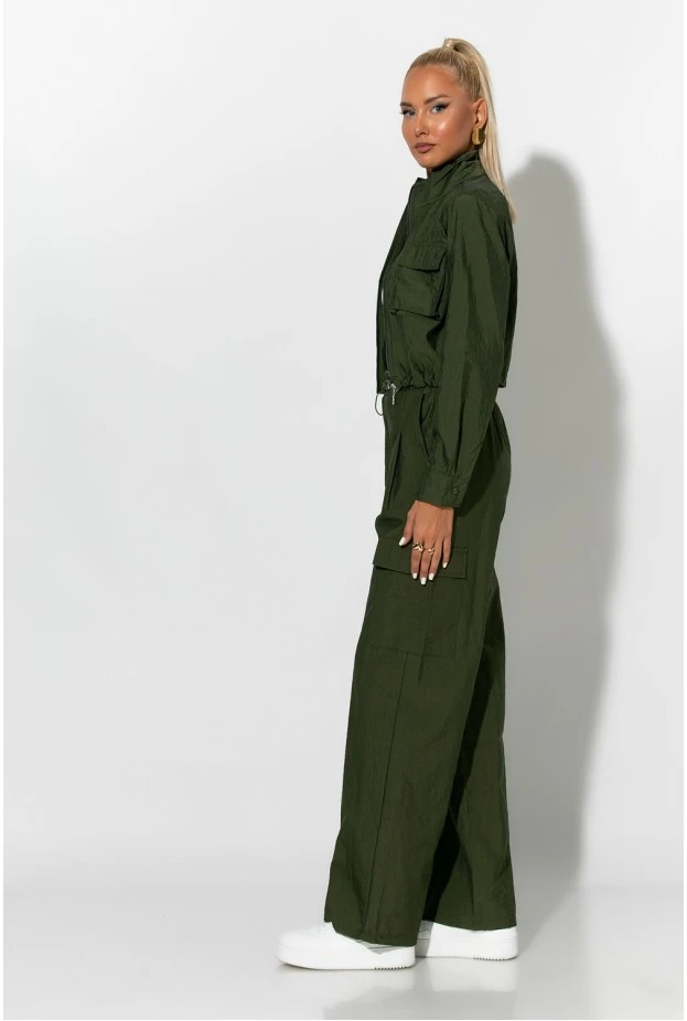 Σετ fly crop jacket και cargo παντελόνα χακί 