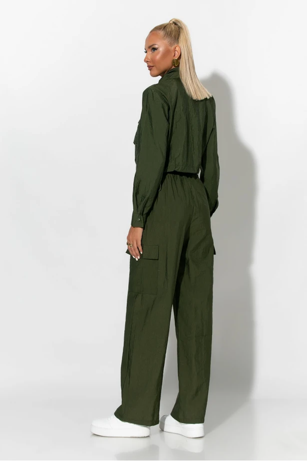 Σετ fly crop jacket και cargo παντελόνα χακί 