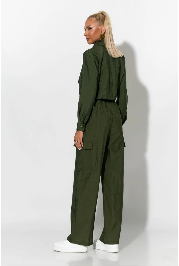 Σετ fly crop jacket και cargo παντελόνα χακί 