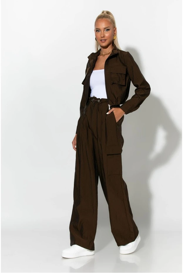 Σετ fly crop jacket και cargo παντελόνα καφέ