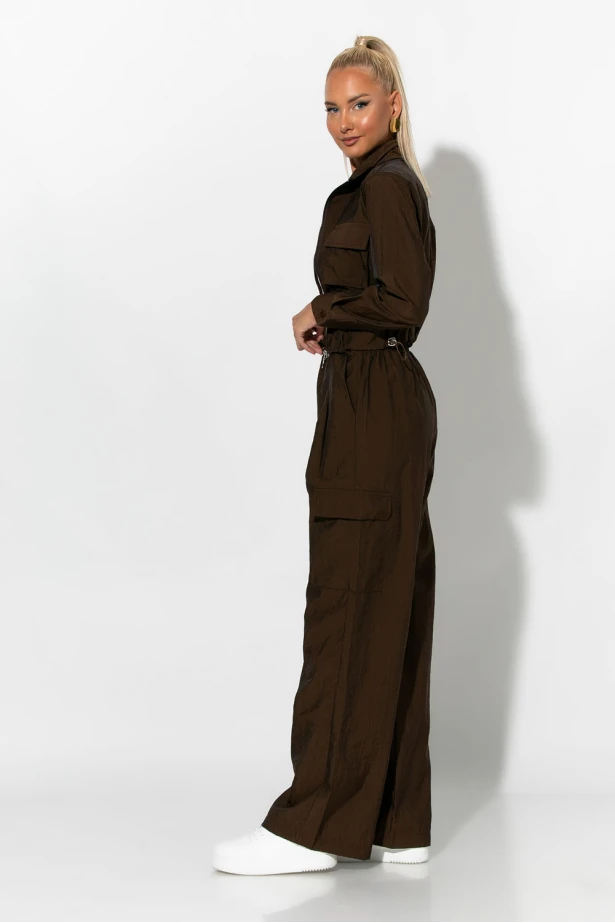 Σετ fly crop jacket και cargo παντελόνα καφέ