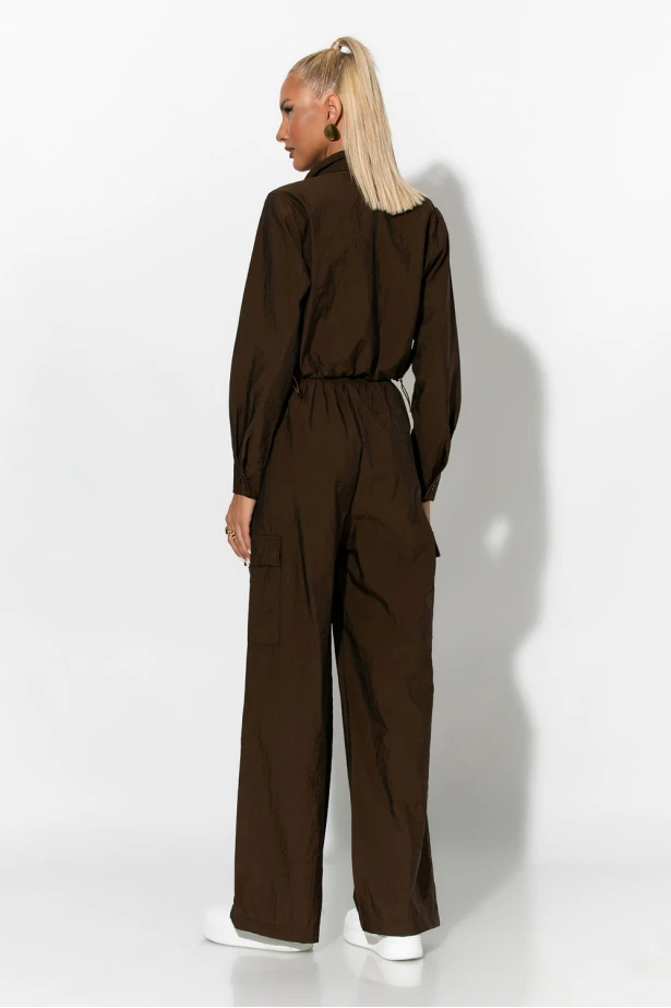 Σετ fly crop jacket και cargo παντελόνα καφέ