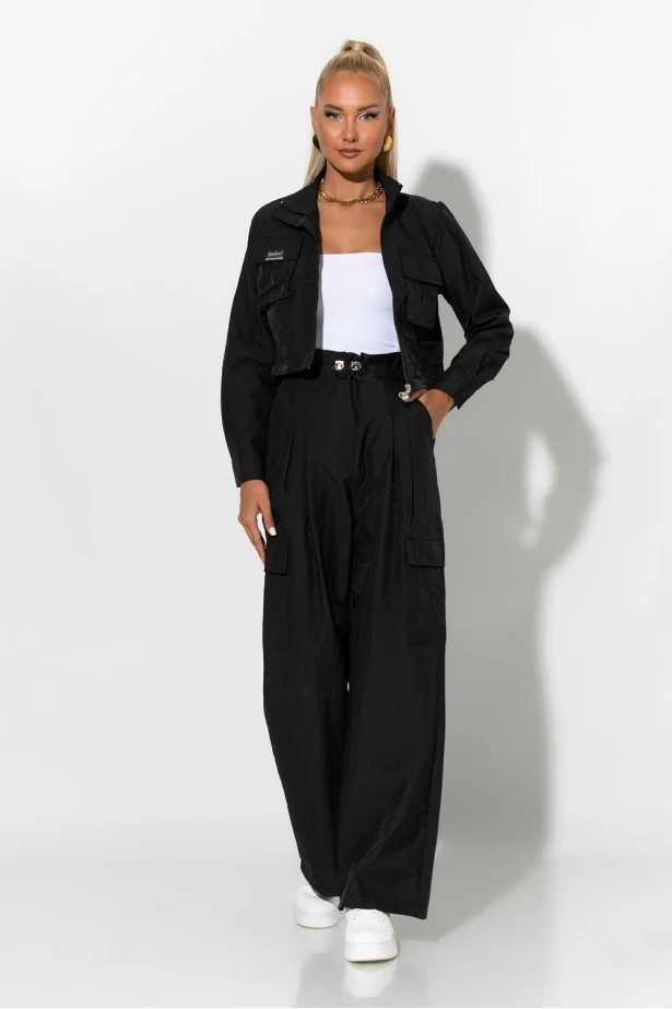 Σετ fly crop jacket και cargo παντελόνα μαύρο