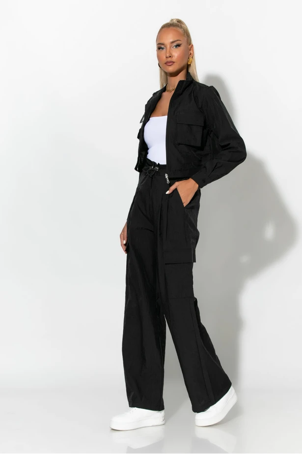 Σετ fly crop jacket και cargo παντελόνα μαύρο