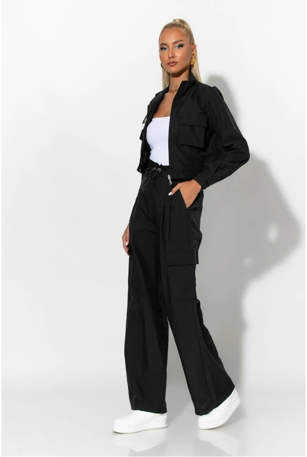 Σετ fly crop jacket και cargo παντελόνα μαύρο