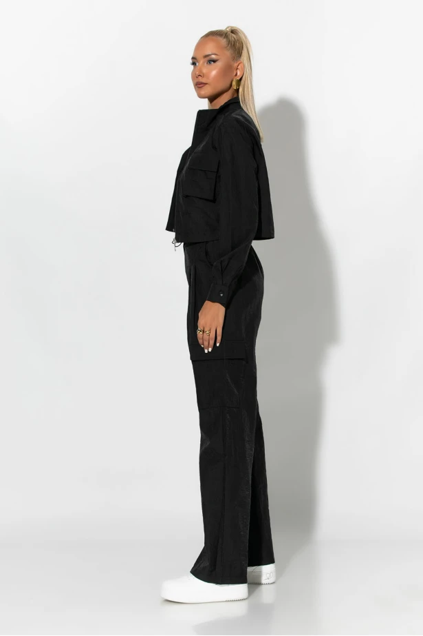 Σετ fly crop jacket και cargo παντελόνα μαύρο