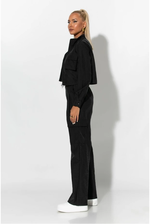 Σετ fly crop jacket και cargo παντελόνα μαύρο