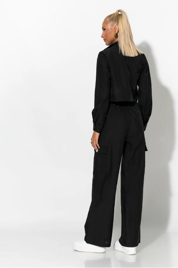 Σετ fly crop jacket και cargo παντελόνα μαύρο