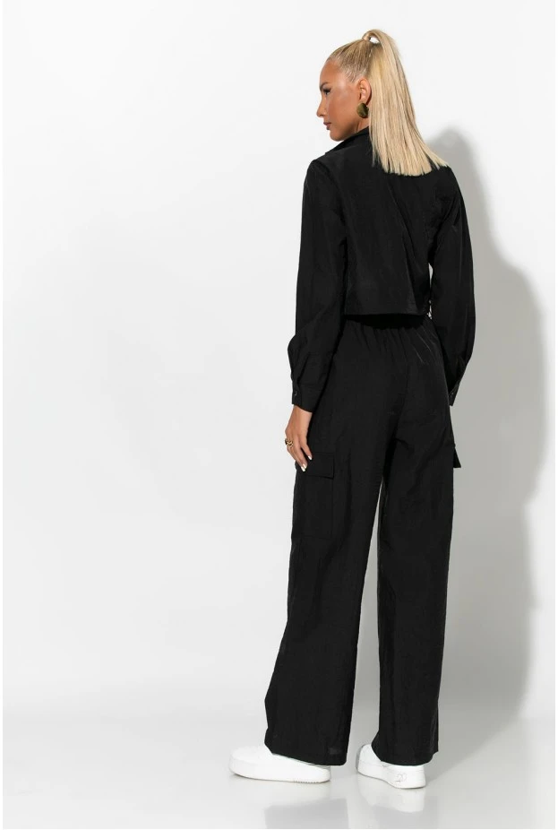 Σετ fly crop jacket και cargo παντελόνα μαύρο